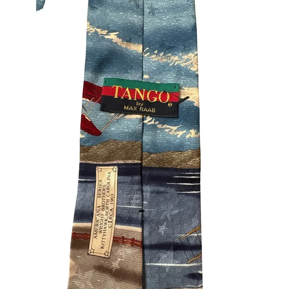 Vintage Tango Max Raab Silk Tie High Flyer Wright Brothers Kitty Hawk Americana